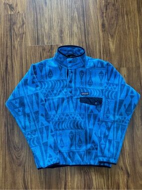 Patagonia Mens S Synchilla Snap-T Pullover Aztec Tribal Geo Big Radar Blue